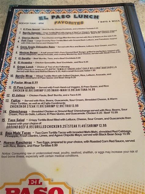 Menu At El Paso Restaurant Crowley