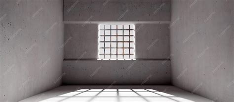 premium photo empty jail   window  prison bars concrete walls
