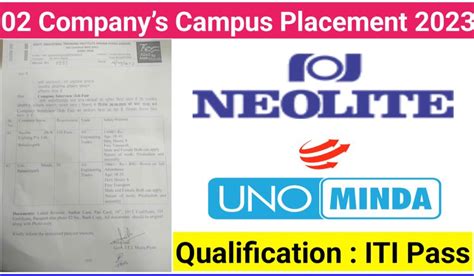 UNO Minda Neolite ZKW Companys Campus Placement 2023 ITI Jobs