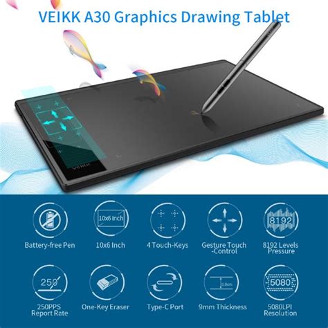 VEIKK A30 - Digital Graphics Drawing Tablet with Pen Tablet P01 ...