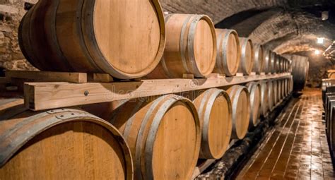 Wine In Wooden Barrels Is Stored Wine Cellar Stock Photo Image Of