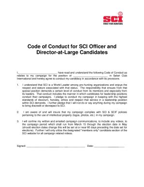 Fillable Online Code Of Conduct For SCI Officer And Director At Large