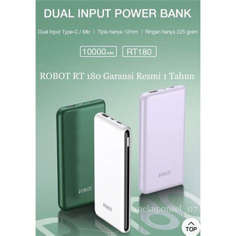 Jual Powerbank ROBOT 10000 MAh RT180 Dual Input Port Type C Micro USB