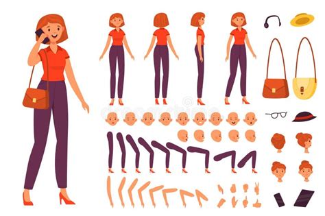 Cartoon Female Character Kit Young Woman With Individual Body Parts