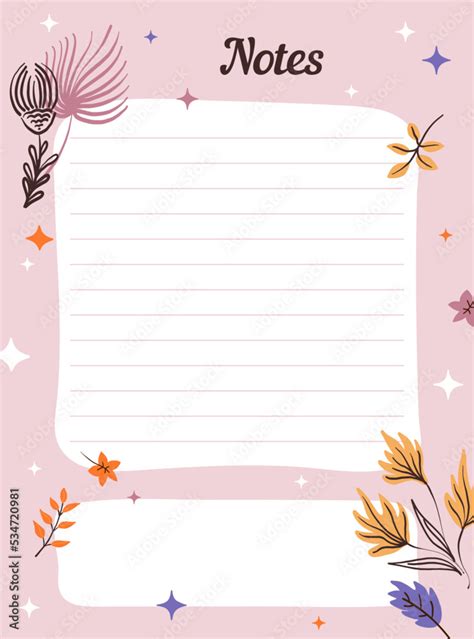 Cute Autumn Diary Page Template With Lines For Notes Notebook Planner Paper Sheet Design For