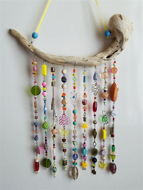 Beaded Sun Catcher And Driftwood Etsy Crafts Shell Crafts Bead Art