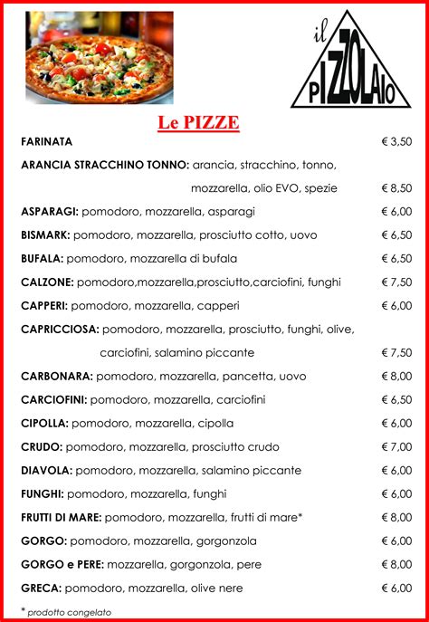 Il Nostro Menù Di Pizze Il Pizzolaio