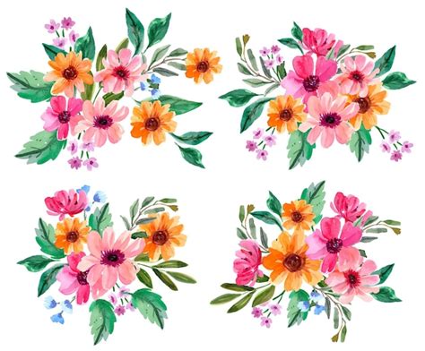 Premium Vector Pink And Orange Watercolor Floral Arrangement Collection