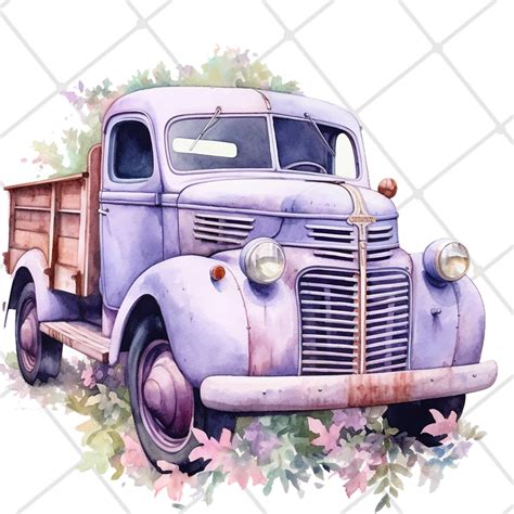 9 Rustic Trucks With Flowers Clipart PNG Digital Paper Crafting