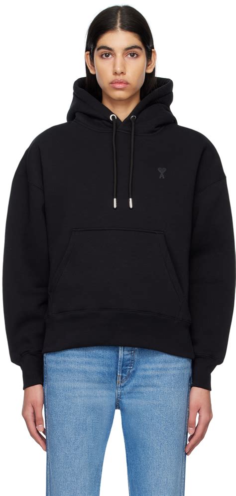 AMI Paris Black Ami de Cœur Hoodie SSENSE