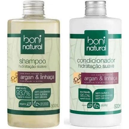 Kit Shampo e Condicionador Argan e Linhaça 500 ml Boni Natural