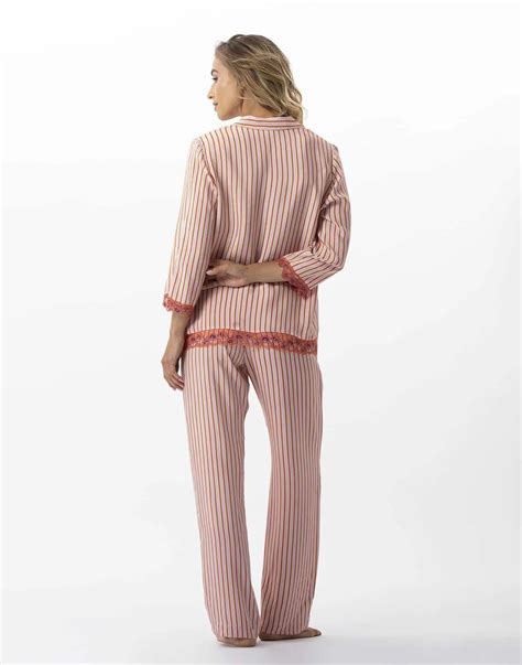 Pyjama boutonné rayé en viscose BIRKIN dragée Lingerie le Chat