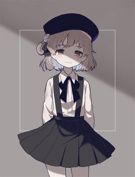 Safebooru 1girl Bangs Beret Black Hat Black Ribbon Black Skirt Blush Brown Eyes Brown Hair