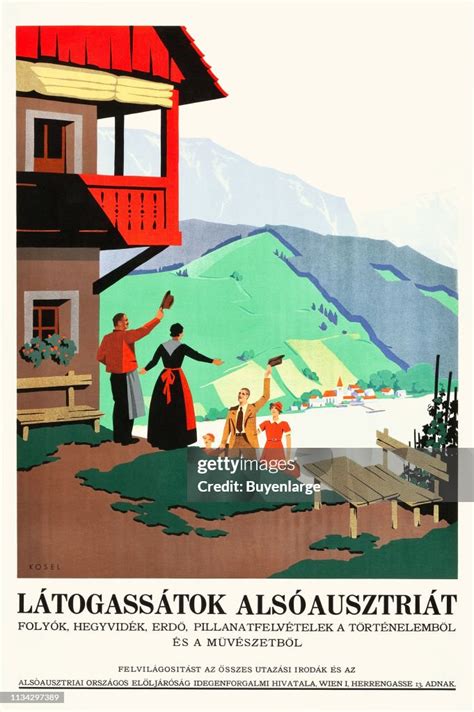 Travel poster promotes Austria with an illustration of a traditional ...