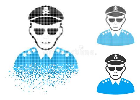 Moving Pixel Halftone Evil Army General Icon With Face Stock Vector