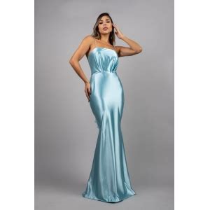 Vestido Lívia Azul Serenity Acetinado Alça Strass Longo Festa