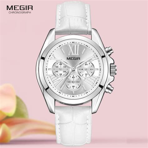 Megir Reloj De Cuero De Lujo Para Mujer Cron Grafo De Pulsera De