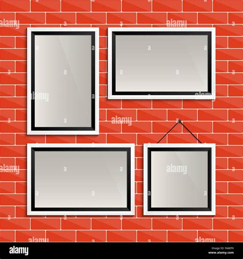 Modern Black And White Empty Frames On Brick Wall For Your Design Stock