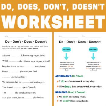 Do Don T Does Doesn T Exercises Worksheet By Safe Teacher Tpt