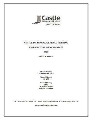 Fillable Online Notice Of Annual General Meeting Explanatory Memorandum