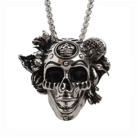 Mens Stainless Steel Skeleton Pendant Necklace Titanium Punk Jewelry Personality Cloth