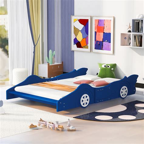 Miniyam Full Size Race Car Bed Car Shaped Platform Bed With Wheels