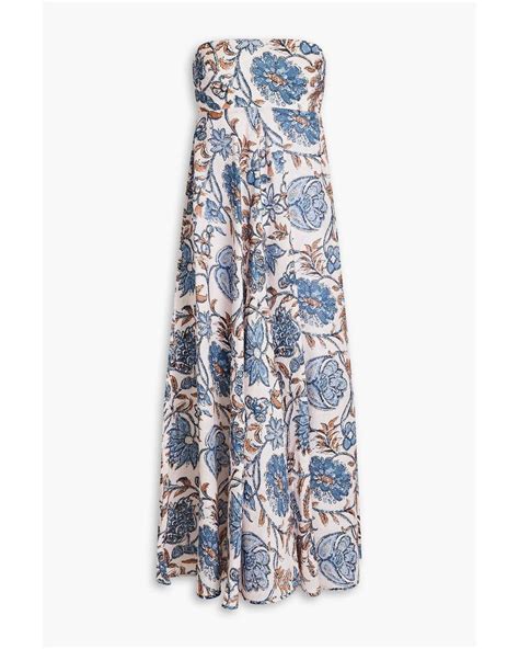 Zimmermann Strapless Floral Print Linen Midi Dress In White Lyst