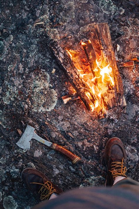 Hd Wallpaper Firewood And Axe Man Standing Near Hatchet And Bonfire