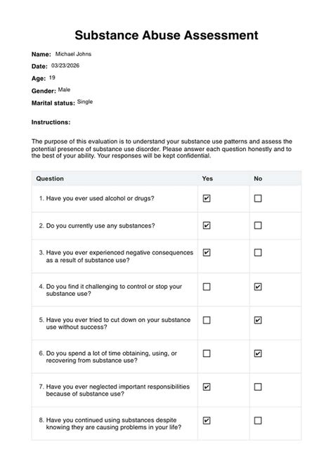 Substance Abuse Assessment And Example Free Pdf Download