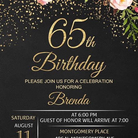 65th Birthday Invitation, Floral Women Birthday Invitation, Chalkboard ...