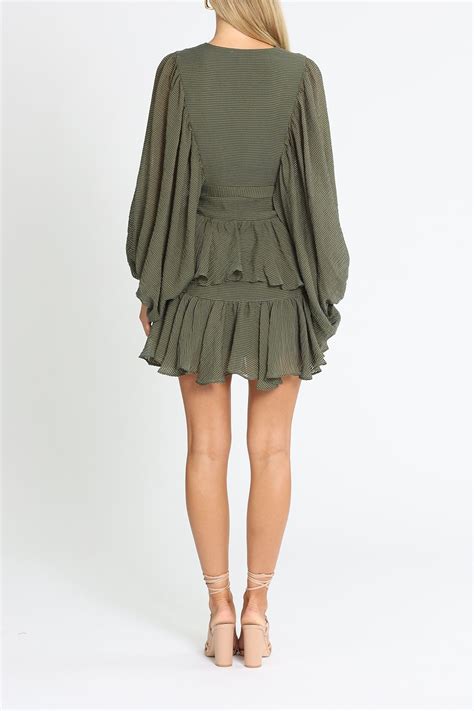 Hire Khaki Puff Sleeve Mini Dress Shona Joy Glamcorner