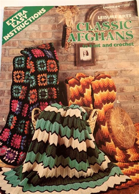 Leisure Arts Classic Afghans Knit And Crochet Leaflet 44 Etsy