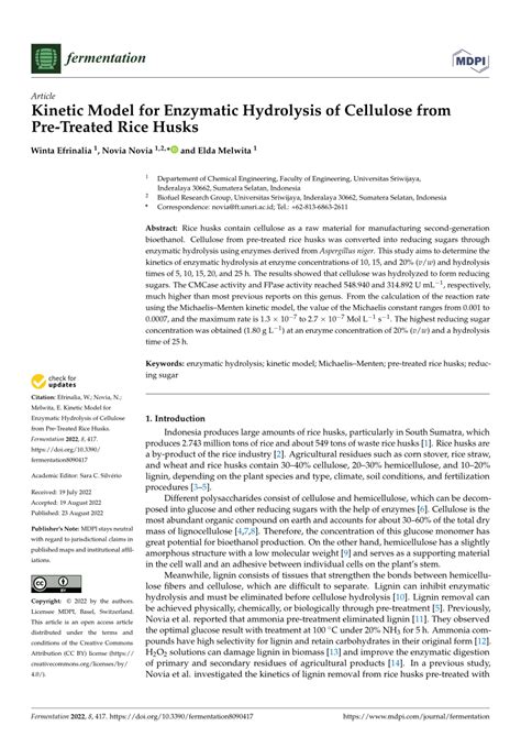 Pdf Kinetic Model For Enzymatic Hydrolysis Of Cellulose From Pre