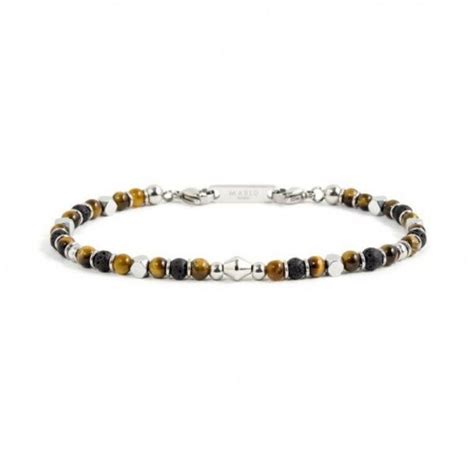 Bracciale Sfere Occhio Di Tigre E Pietra Lavica Nero Marl Br