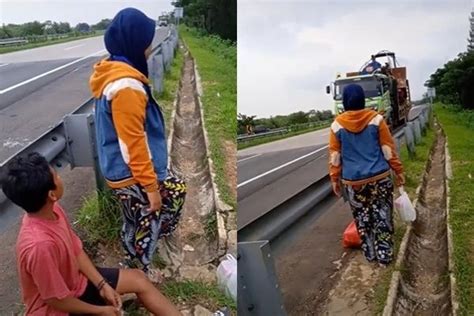 Viral Sopir Truk Berhenti Di Jalan Tol Temui Istri Dan Anak Bikin