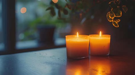 Premium Photo Two Candles Lit In The Middle Of A Table