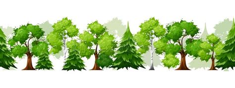 Horizontal Seamless Background With Green Trees Vector Illustration