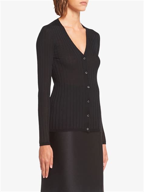 Prada V Neck Ribbed Knit Cardigan Black Farfetch