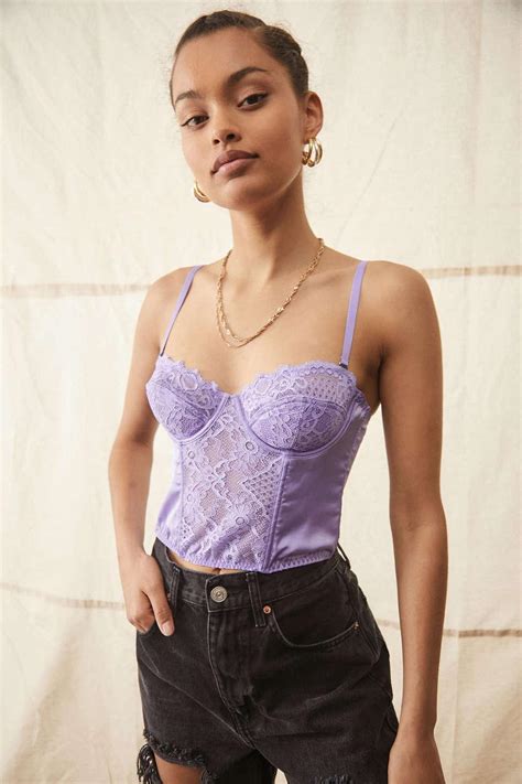 Urban Outfitters Uo Ava Lace And Satin Corset Top In Purple Lyst Canada