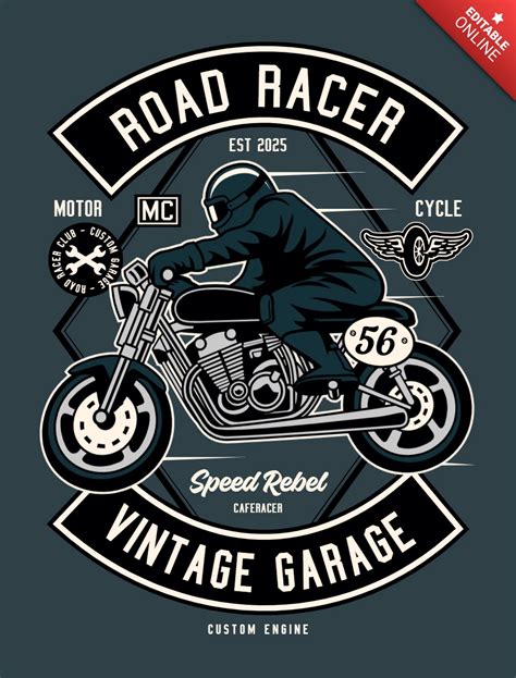 Road Racer Vintage Biker T Shirt Design Template