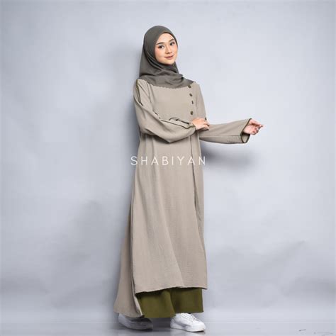 Jual Shabiyan Gamis Polos Kombinasi Crinkle Air Flow Raya