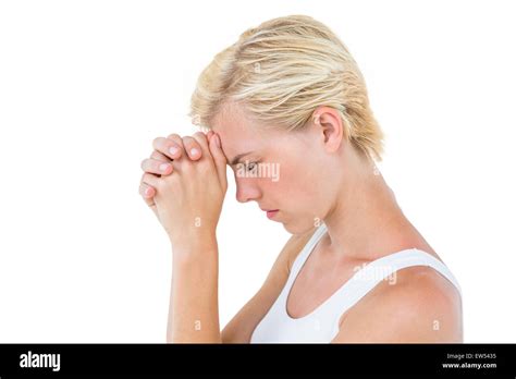 Pretty Blonde Woman Praying Stock Photo Alamy