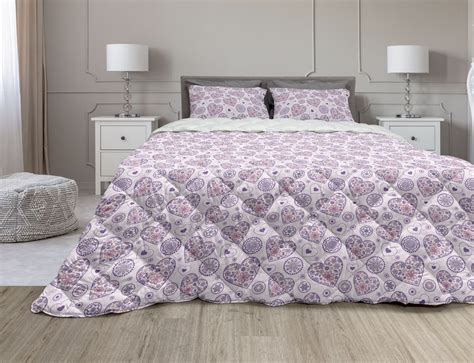 Valentines Comforter And Sham Bedding Set Heart Outlines Filled With