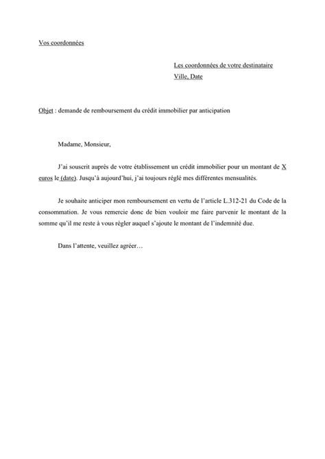 Lettre De Remboursement De Pret Immobilier Par Anticipation Exemple