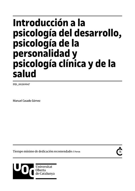 Introducción A La Psicología Del Desarrollo Psicología De La Personalidad Y Psicología Clínica