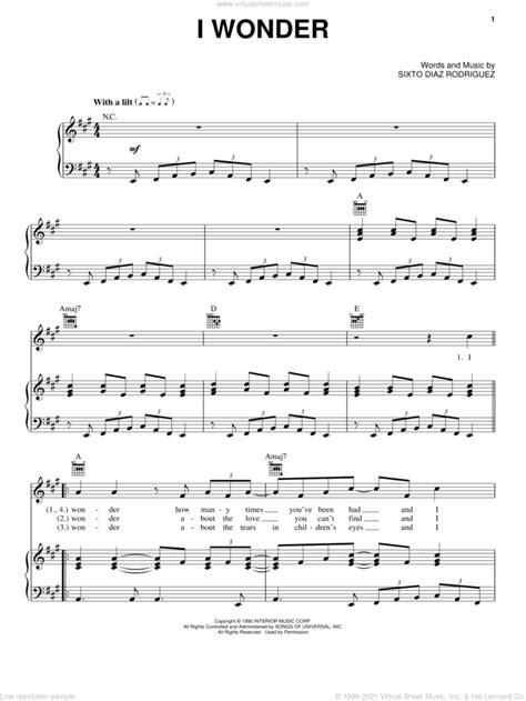 Rodriguez I Wonder Sheet Music For Voice Piano Or Guitar Pdf