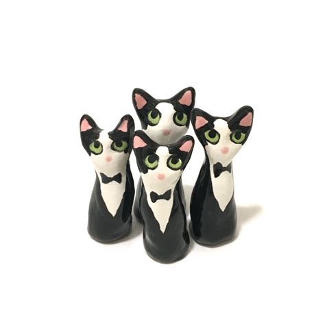 Tuxedo Cat Figurines Miniature Ceramics Cat Cake Toppers Barbershop