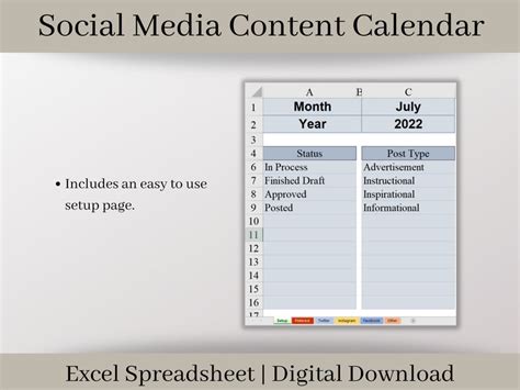 Social Media Content Calendar Excel Content Planner Template Individual Calendars Designed For