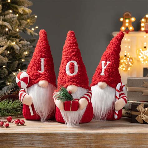 Glitzhome Set Of 3 Fabric Joy Christmas Gnome Decor Christmas Gnome