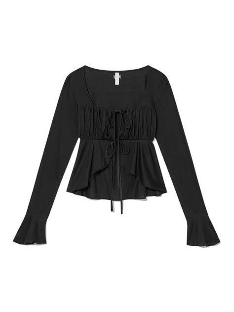 Musinsa Kijun Shirring Tie Blouse Black